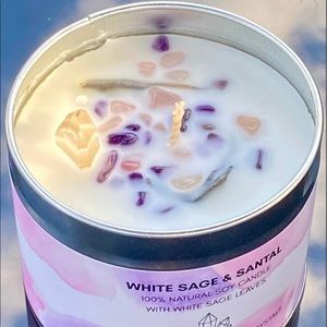 White Sage Candle iwith genuine crystals